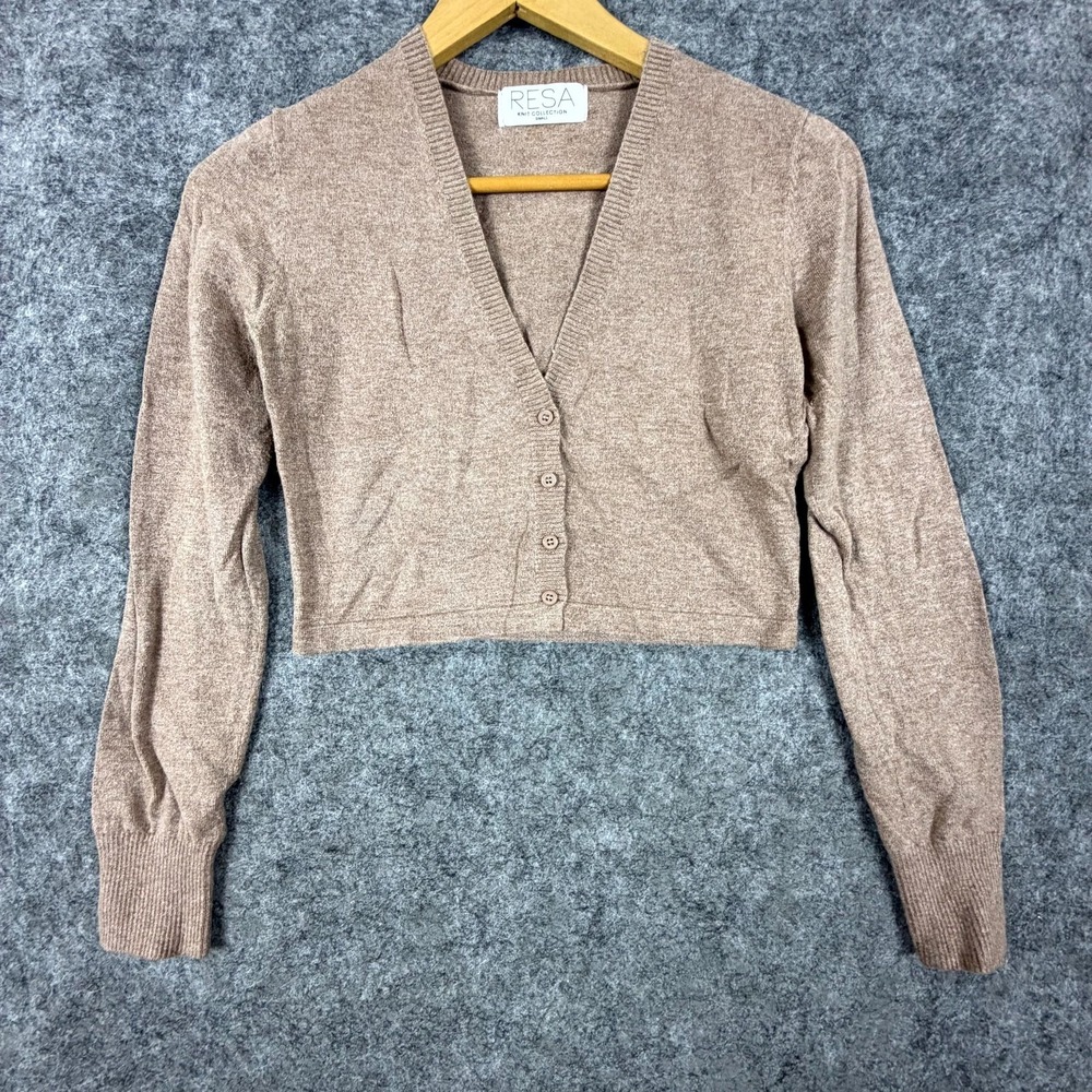 Resa Revolve Cropped Cardigan Sweater Womens Small Beige‎ Button Front Neutral